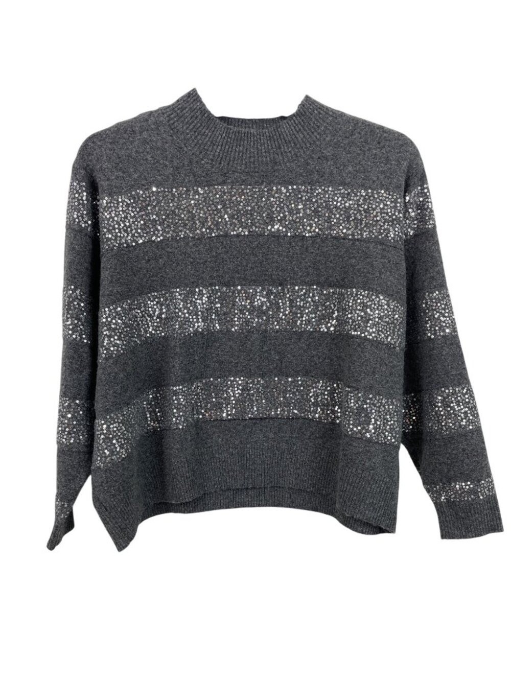 Ophelia Roe Gray Pullover Sweater 3X With Sequin Stripes Ribbed Hem & Cuffs